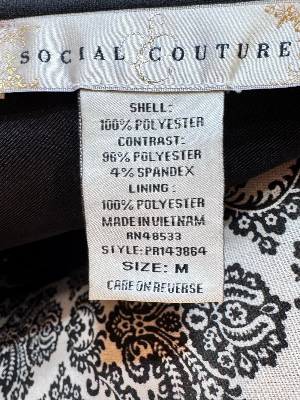 Social Couture Black & White Velvet Floral Fit-and-Flare Dress size M - Picture 9 of 9